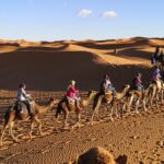 people riding camels on desert during daytime - 3 day trip from Fes to Merzouga